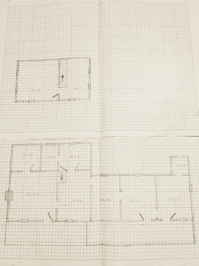 sketch of blueprints on graph paper